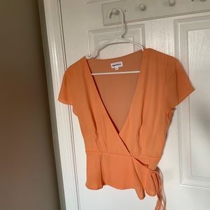 Superdown orange tie waist blouse